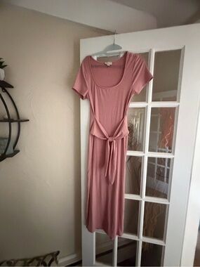 See You Monday Mauve Tie-Front Scoop Neck Midi Dress